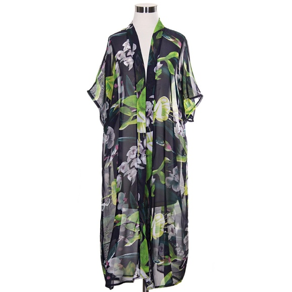 Code22 Floral Pattern Print Short Sleeve Kimono - Picture 1 of 4